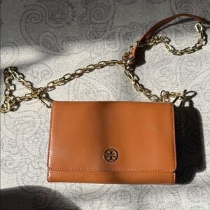 Tory Burch Tan Crossbody Bag with Gold Chain